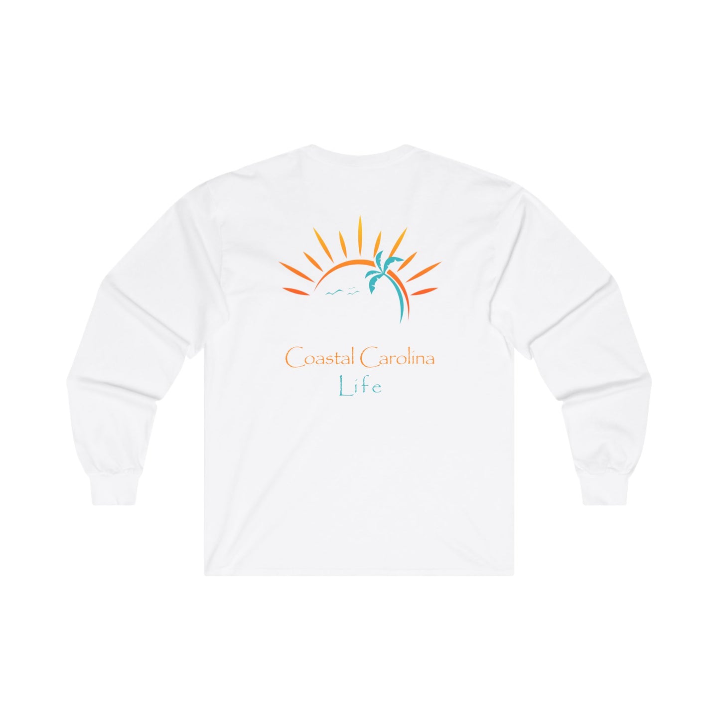 Women's Long Sleeve Cotton T-Shirt - Palm Tree and Sun Rays