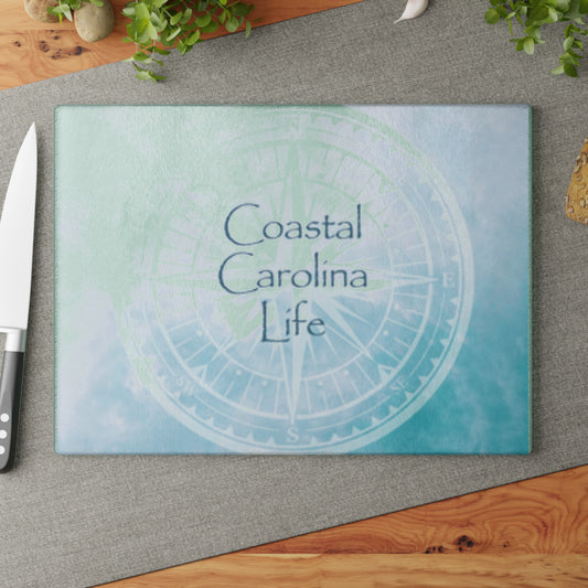 Compass with Clouds Tempered Glass Cutting Board