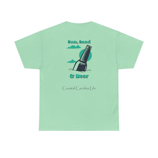 Men's Heavy Cotton T-Shirt - Sun, Sand & Beer