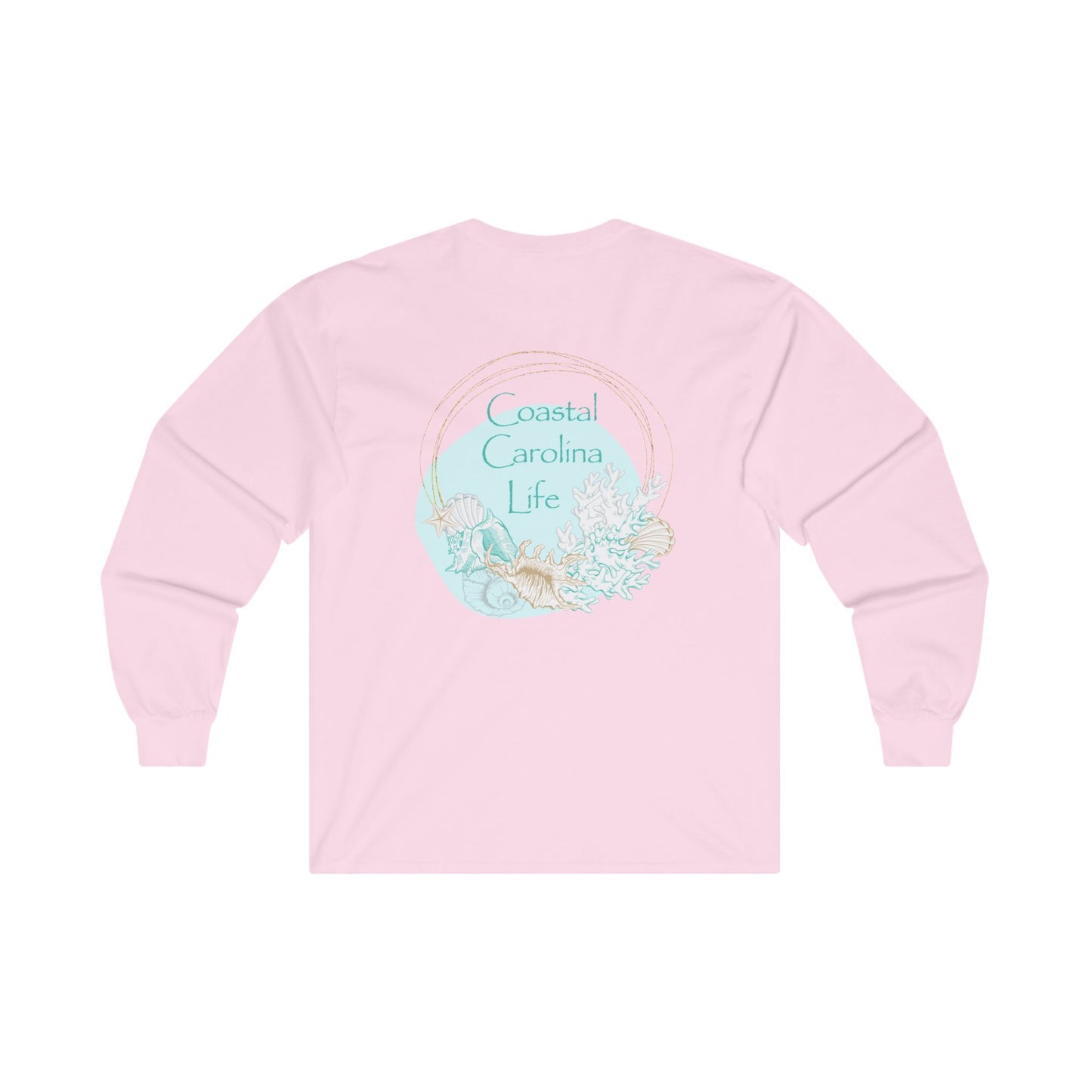 Women's Long Sleeve Cotton T-Shirt - Seashells and Coral