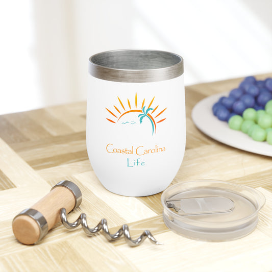 Palm Tree and Sun Rays Wine Tumbler