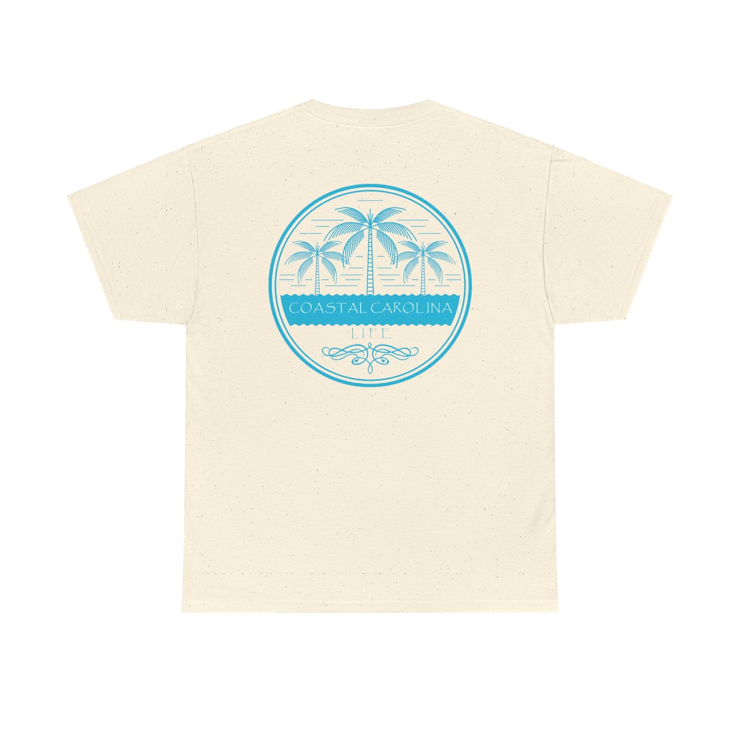 Men's Heavy Cotton T-Shirt - Palm Trees and Water