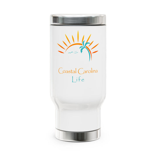 Palm Tree and Sun Rays Tumbler with Handle