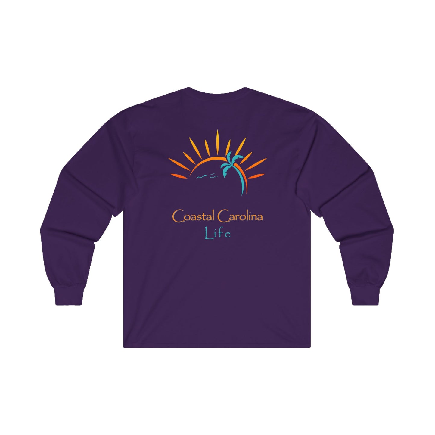 Women's Long Sleeve Cotton T-Shirt - Palm Tree and Sun Rays