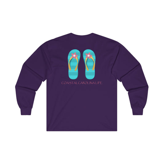 Women's Long Sleeve Cotton T-Shirt - Flip Flops