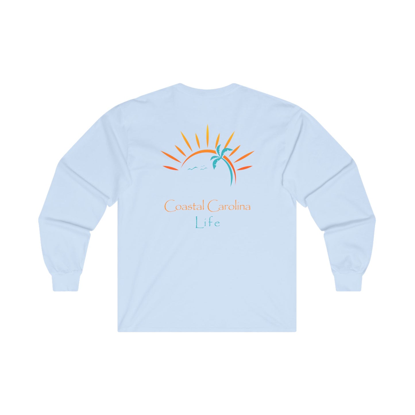 Women's Long Sleeve Cotton T-Shirt - Palm Tree and Sun Rays