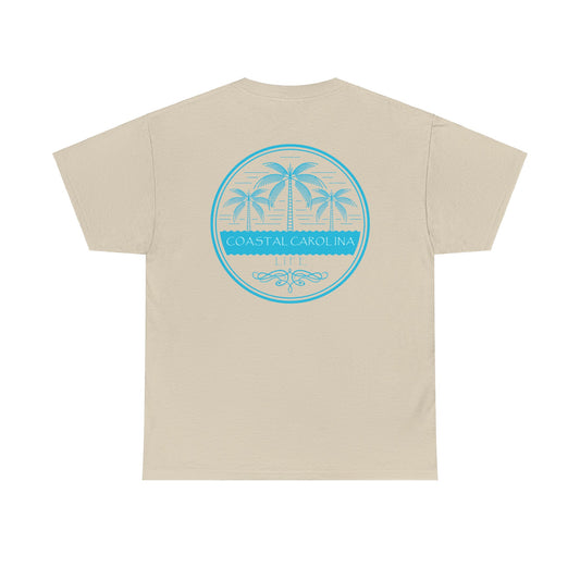 Men's Heavy Cotton T-Shirt - Palm Trees and Water