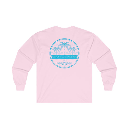 Women's Long Sleeve Cotton T-Shirt - Palm Trees and Water