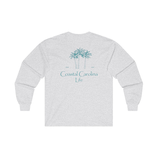 Women's Long Sleeve Cotton T-Shirt - Palm Trees