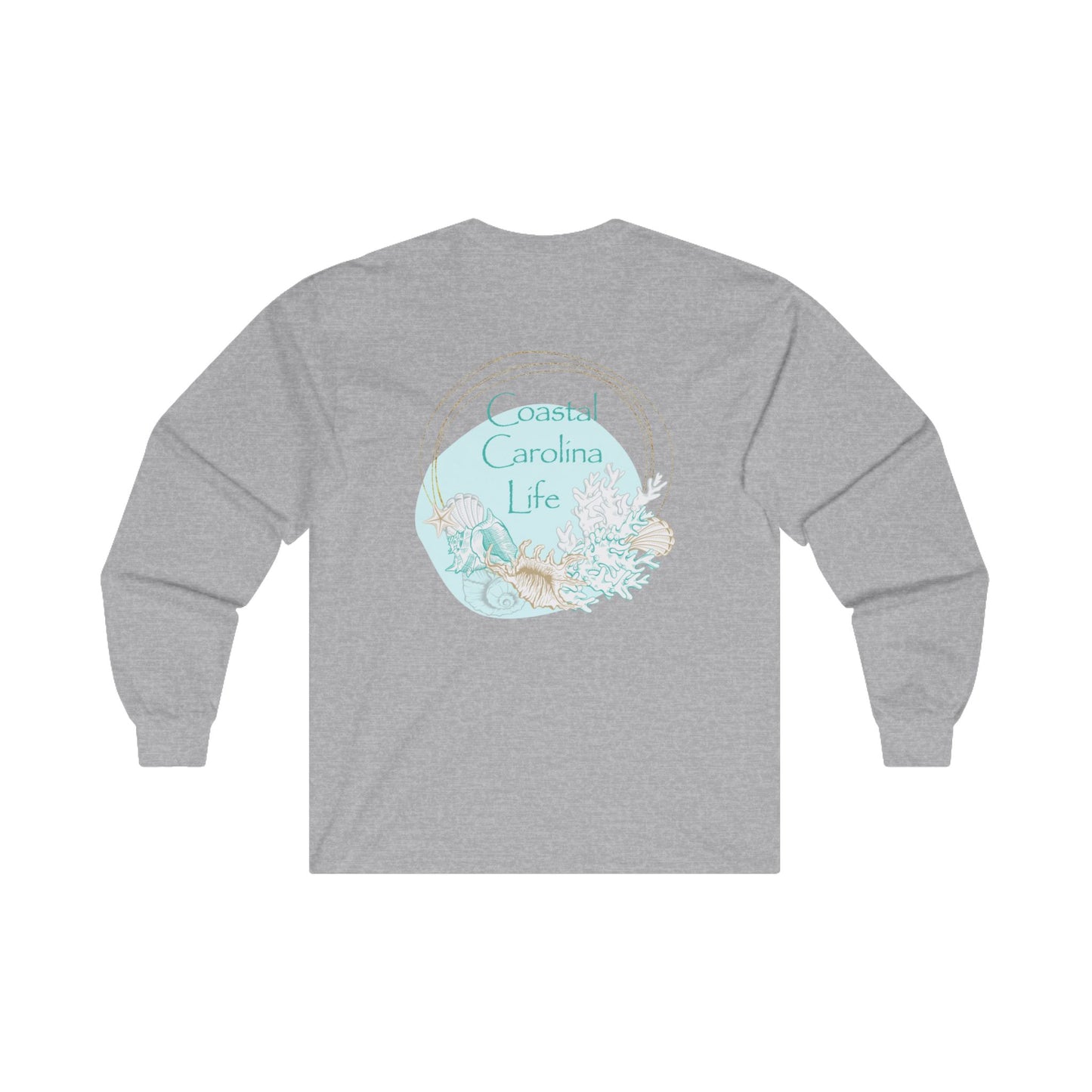 Women's Long Sleeve Cotton T-Shirt - Seashells and Coral