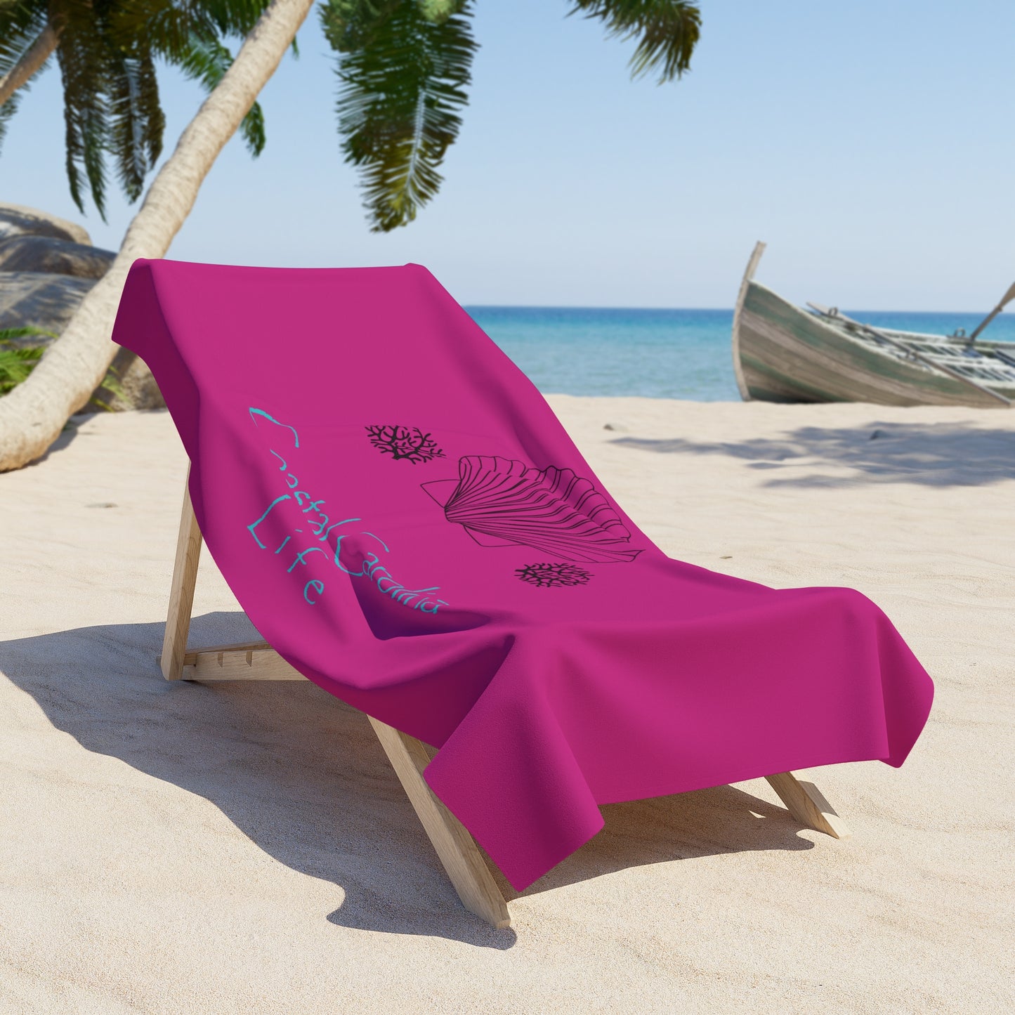 Clam Shell and Coral Coastal Beach Towel