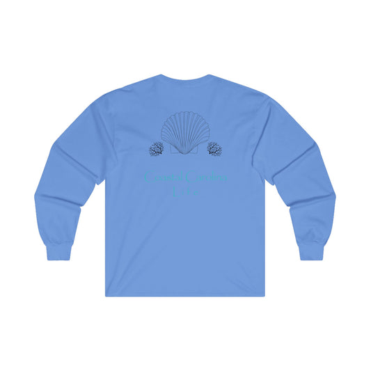 Women's Long Sleeve Cotton T-Shirt - Clam Shell and Coral