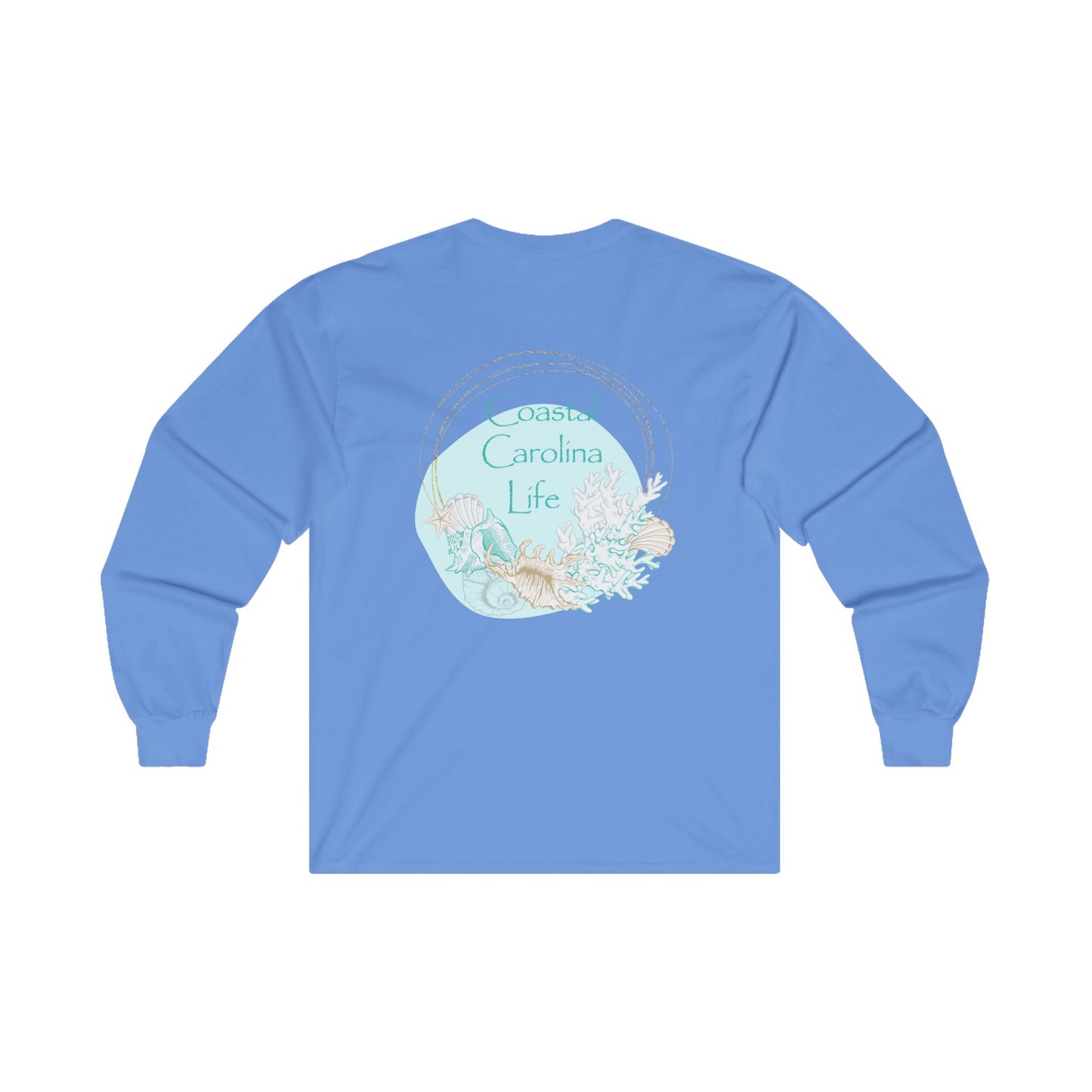 Women's Long Sleeve Cotton T-Shirt - Seashells and Coral