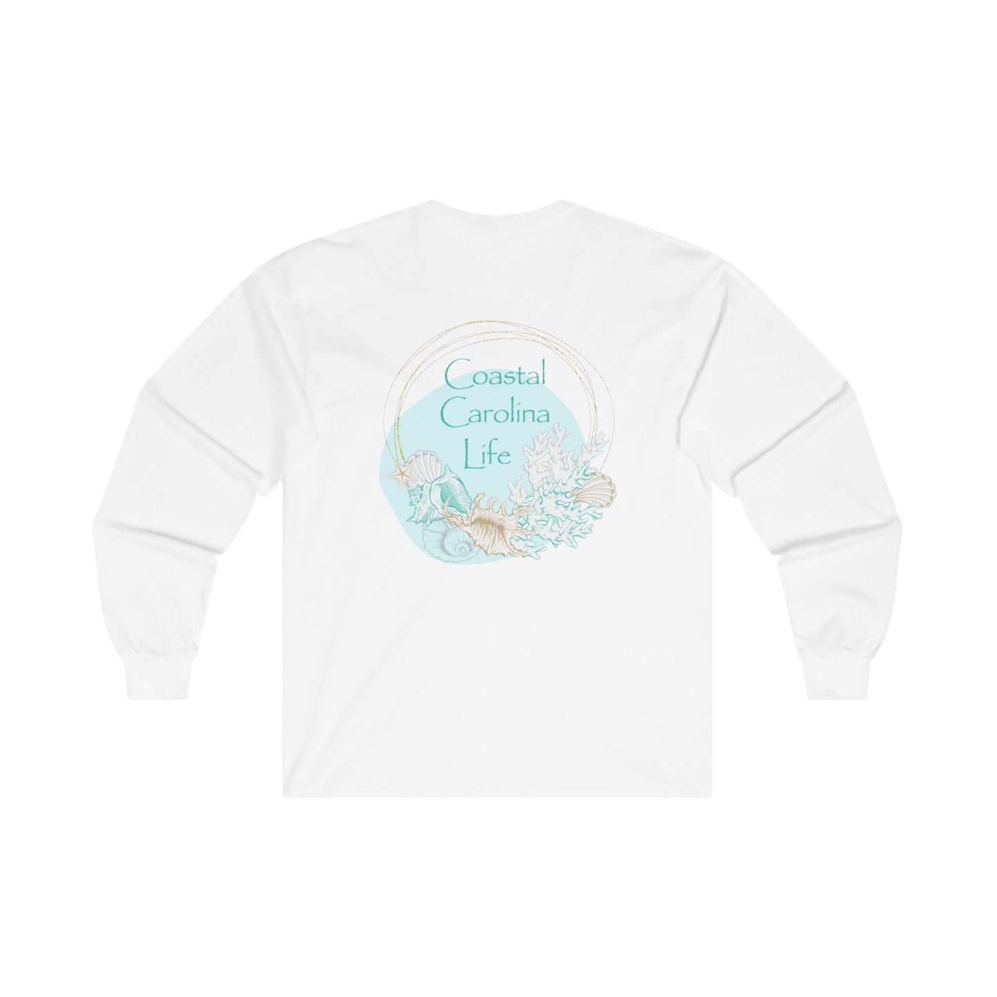 Women's Long Sleeve Cotton T-Shirt - Seashells and Coral