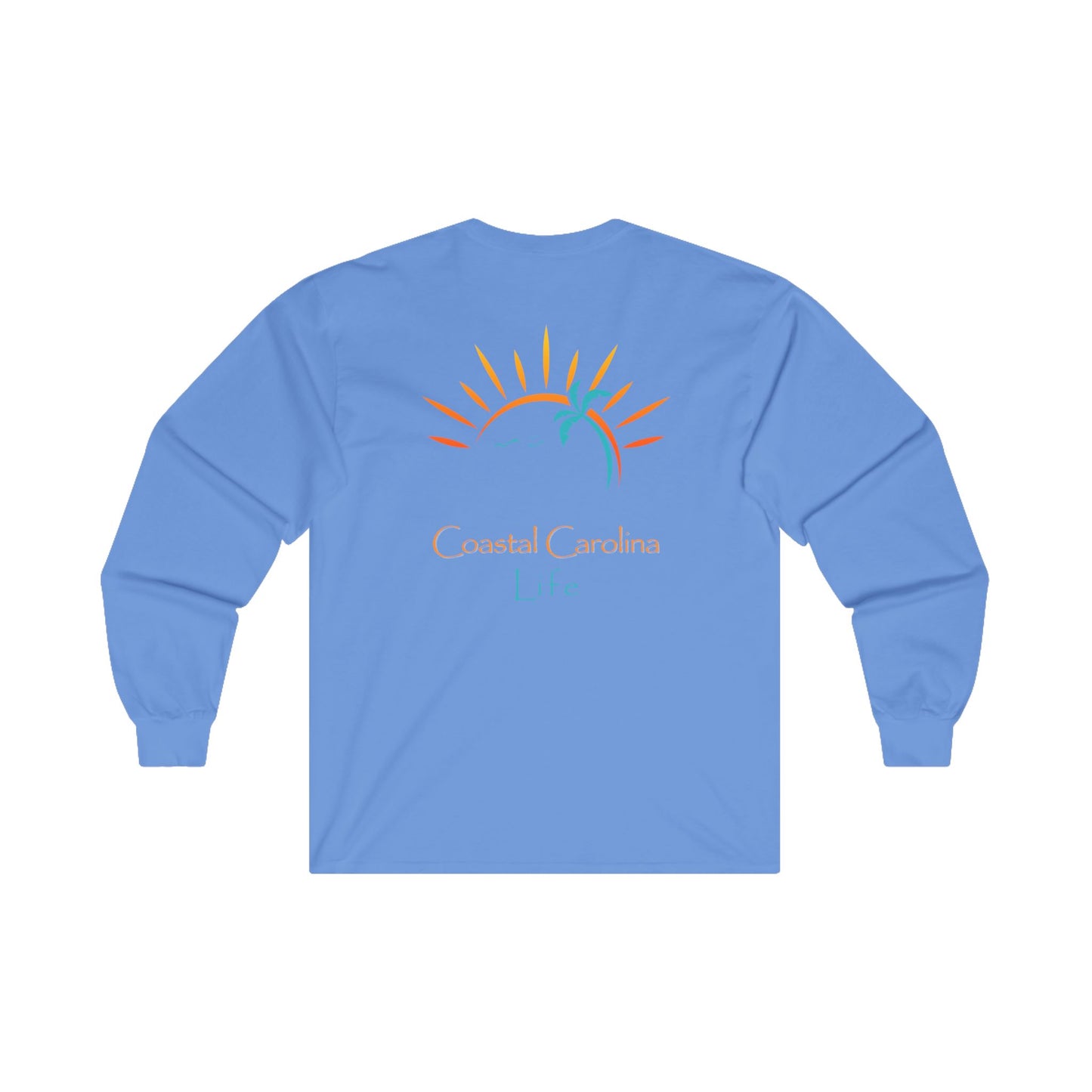 Women's Long Sleeve Cotton T-Shirt - Palm Tree and Sun Rays