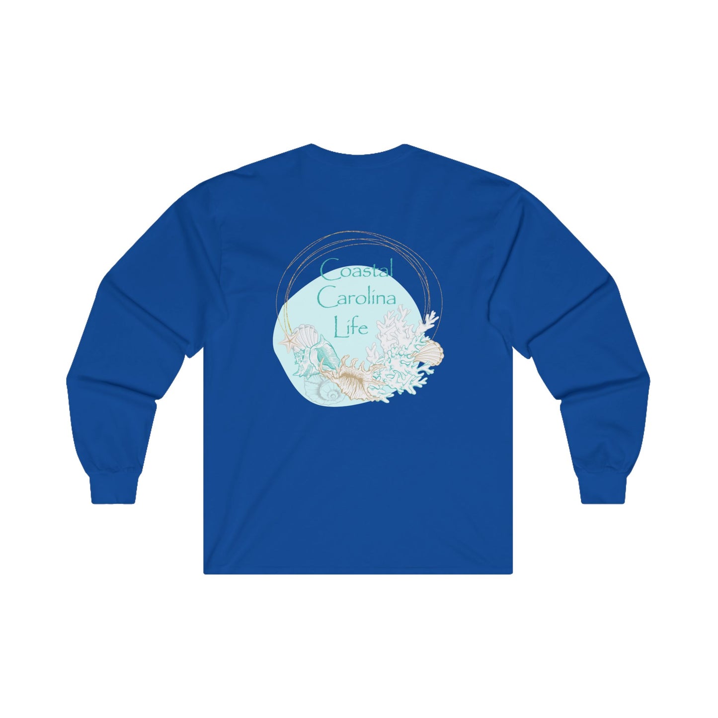 Women's Long Sleeve Cotton T-Shirt - Seashells and Coral