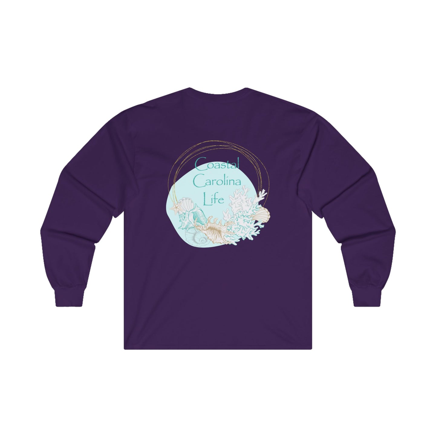 Women's Long Sleeve Cotton T-Shirt - Seashells and Coral